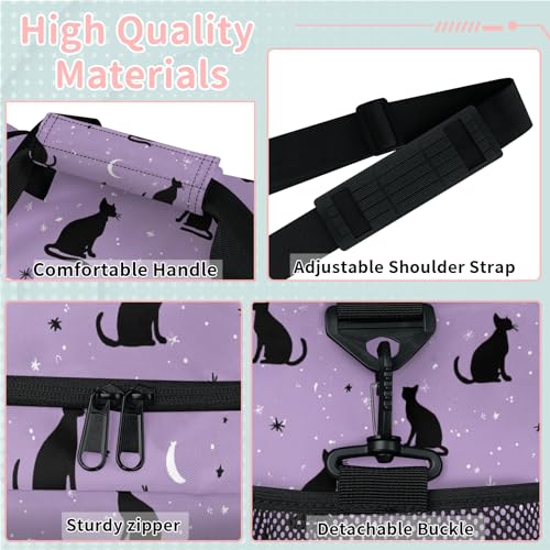 Cat Purple Moon Stars Travel Duffel Bag Weekender Overnight Bags for Women Men Foldable Waterproof Tote Bag with Trolley Sleeve3