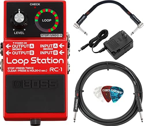 Boss RC-1 Loop Station Bundle with Power Supply, Instrument Cable, Patch Cable, and Picks