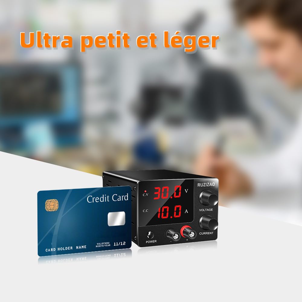 Alimentation de Laboratoire 30V 10A, Puissance Maximale 150W 30V5A/15V10A Stabilisée Réglable à Courant Continu Avec Réglage du Encodeur et Affichage LED à 3 Chiffres