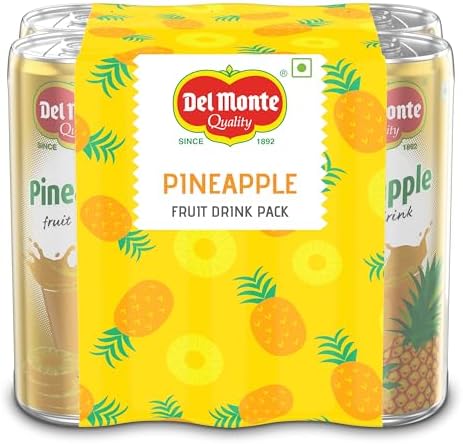 Del Monte Pineapple Fruit Drink (Pack of 6) - Tropical Taste, Real Pineapple Crush, Perfect for Cocktails & Mocktail