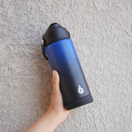 Image of BJPKPK Insulated Water Bottle with Straw Lid, 18oz Thermo Water Bottles, Flex Handle & Non-slip Boot, BPA Free Leak Proof Stainless Steel Metal Thermo, Tumblers, Cups,Black Blue