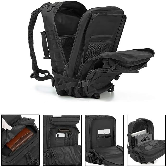 Mochila de viaje Tácticas Militar, 45L Bolsa equipaje de mano, cabina, Crossfit, Impermeable Supervivencia, Montañismo, Senderismo, Trekking, Acampada (Negro)