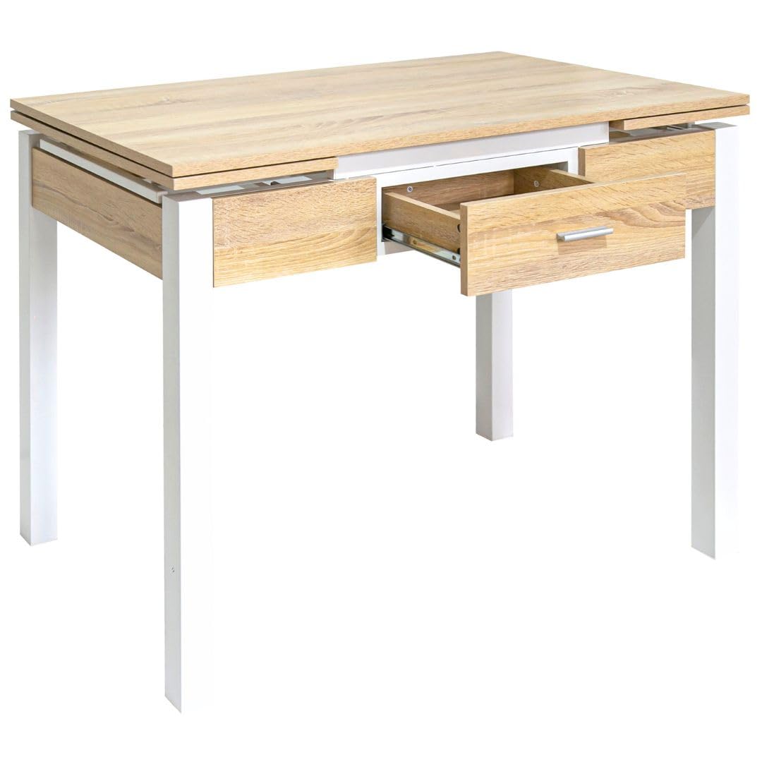 Mesa Cocina Extensible - Medidas 100/150X60x75 cm. - Mesa de Cocina con cajón - Disponible en Color Blanco y Roble. (Madera)