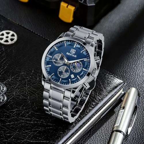 Image of BENYAR Mens Watches Analog Quartz Chronograph Waterproof Wrist Watches for Men Fashion Business Work Casual Sport Designer Dress Watch with Calendar Elegant Gifts for Men