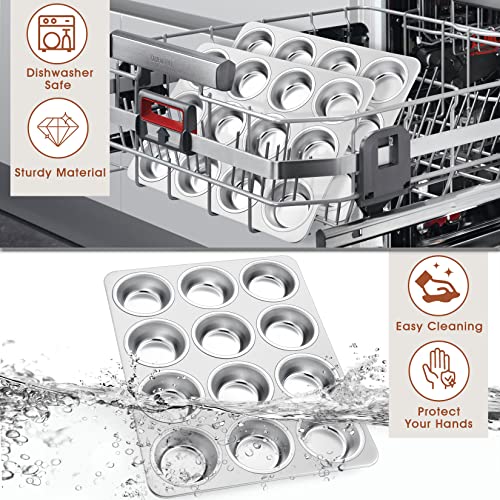 P&P Chef Muffin Pan Cupcake Baking Pan Set Of 2, 12 Cups Muffin Tin Tray, Stainless Steel Muffin Pans Molds For Baking Mini Cake Muffin Tart Quiche, Oven & Dishwasher Safe, Non-Toxic & Heavy-Duty #TOP4