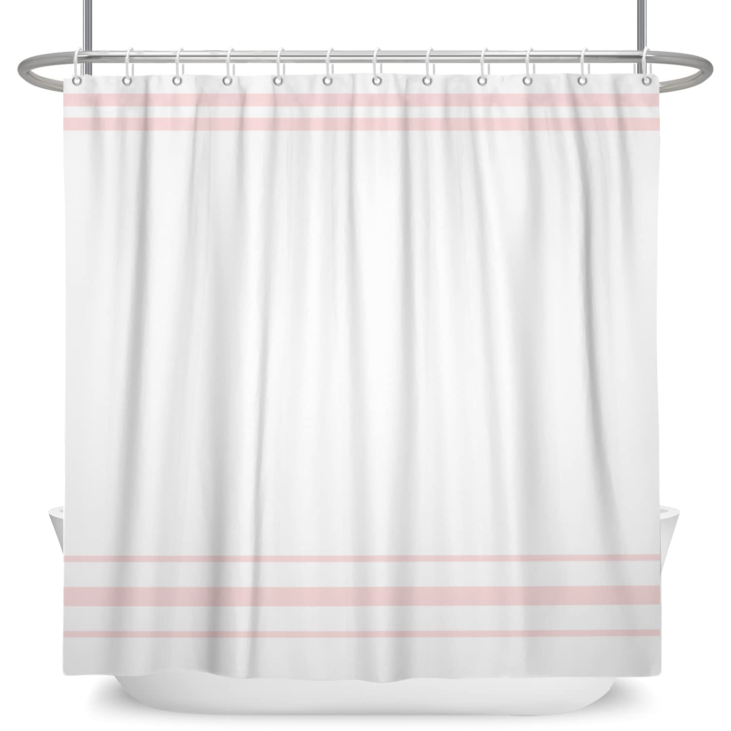 SDOTPMT 140x180cm Pink and White Shower Curtain Modern Minimalism Pink Striped Bath Curtain Countryside Farmhouse Classic Aesthetic Bathtub Curtain for Bathroom Decor Polyester with Hooks - Image 4