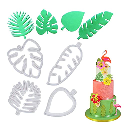 Lot de 4 emporte-pièces en forme de feuille tropicale pour pâte à sucre, bonbons, décoration de gâteaux de Luau