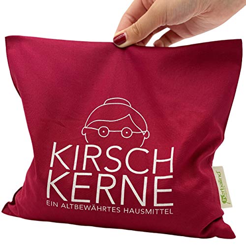 Herbalind Cojín de huesos de cereza Omas relleno de huesos de cereza, tamaño 24 x 25 cm, cojín térmico para microondas, funda de 100% algodón, en color rojo