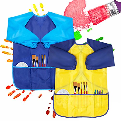 Cubaco 4 Pack Kids Art Smocks Children Waterproof Artist Painting Aprons With Long Sleeve And 3 Pockets For Age 3-8 Years #TOP2