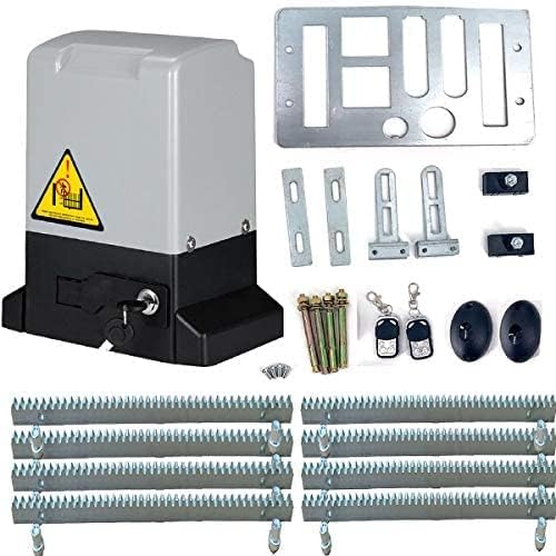 Automatic Sliding Gate Opener Kit Rack Driven Sliding Gate Motor with Remote Controls and Infrared Sensor Electric Gate Operator Complete Kit for Slide Gates Up to 1800 Pounds