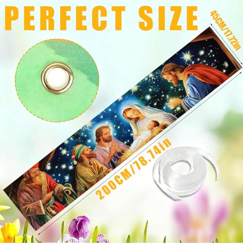 Image of Christmas Starry Night Outdoor Banner 78.7 x 17.7 Inch Peaceful Glow Sky with Warm Lights and Festive Stars Elegant Holiday Backdrop for Yard Porch Garden Fence or Home Decoration