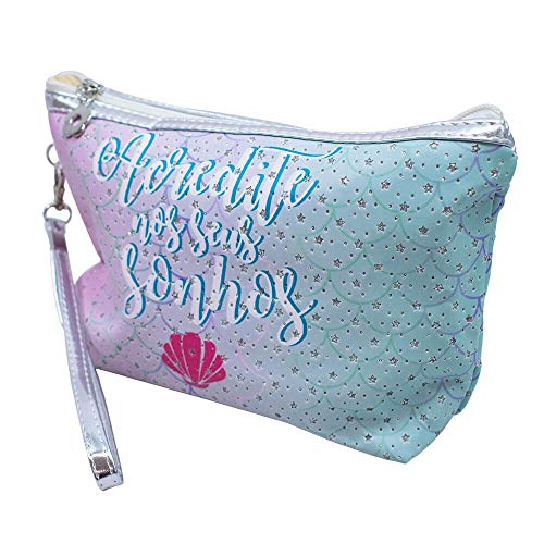 Necessaire Escamas Sereias Acredito Nos Seus Sonhos 17x7x22.5cm - Projeto Kiwi