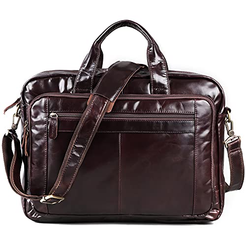 leather men's briefcase, large capacity messenger bag, laptop handbag, holiday gift travel crossbody bag