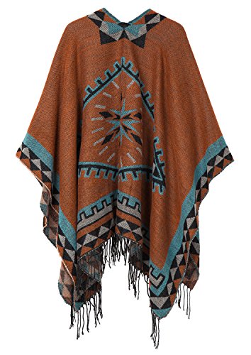 Urban CoCo Women's Printed Tassel Open front Poncho Cape Cardigan Wrap Shawl2