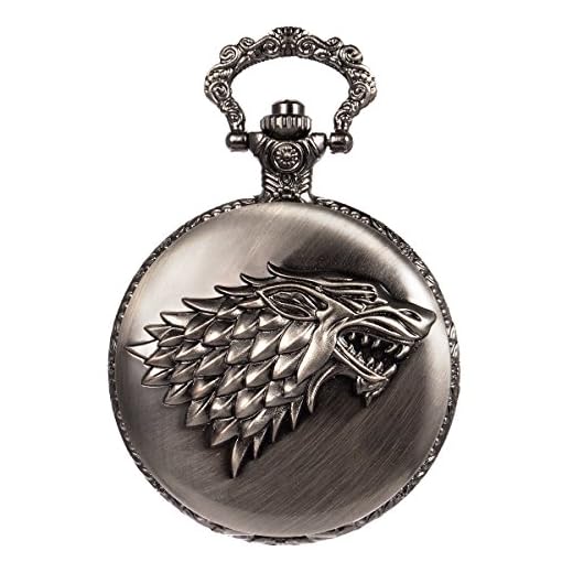 SIBOSUN Reloj de Bolsillo Steampunk Lobos Patrón Caja Cadena para Hombre Cuarzo Negro Números árabes