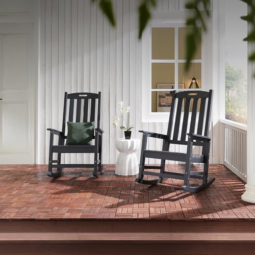 Image of Psilvam Outdoor Rocking Chairs Set of 2, Oversized Porch Rocker (Black)