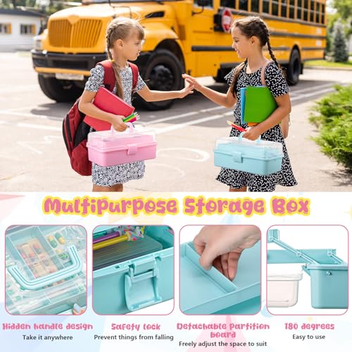 Image of Tellingyou 2 Pcs 3 Layer Craft Organizer for Art 13'' Multipurpose Plastic Medicine Storage Box With Handle - Clear Folding Portable Art Supply Organizer for Christmas Sewing