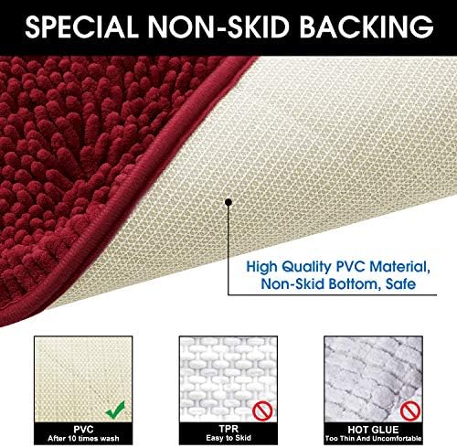 HOMEIDEAS 2 Pieces Burgundy Bath Mat Set, 50 X 81CM Bathroom Mat and 50 X 61CM U Shape Toilet Mat,Soft Chenille Absorbent Plush Bathroom Mat Set, Machine Washable & Non Slip Bath Rugs for Tub, Toliet