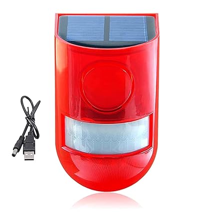 CassyJil Solar Motion Sensor Alarm with 4Modes Flashing 6LED Outdoor Loud Alarm Siren with 129db Loud Siren IP65 Waterproof for Home/Farm/Barn/Villa/Warehouse