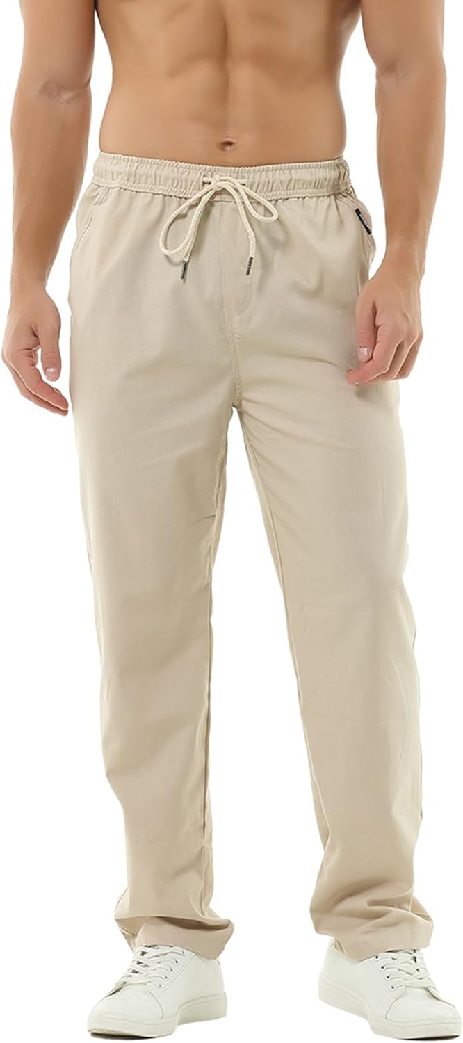 Hoerev Men Casual Beach Trousers Linen Summer Pants