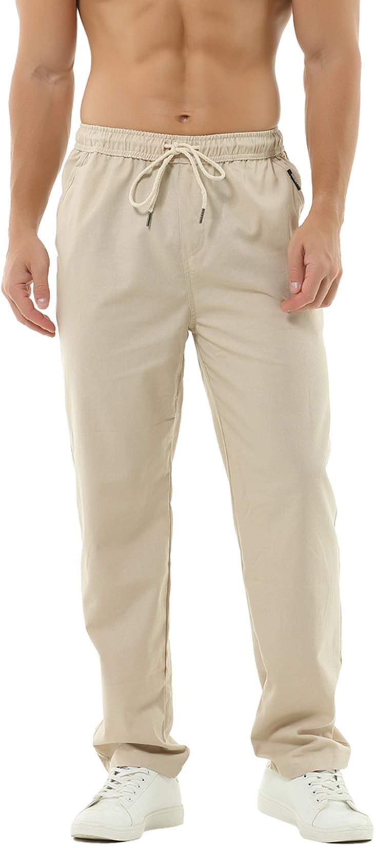 Hoerev Men Casual Beach Trousers Linen Jean Jacket Summer Pants