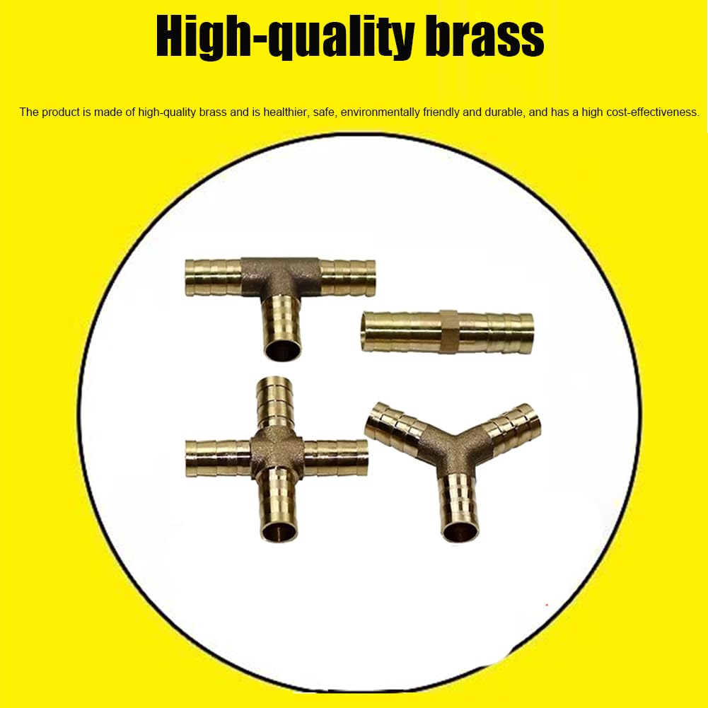 Racores de empalme con espiga de latón, Empalmes de púas for manguera latón for kit reparación aire y combustible gas, 6-19 mm, paquete 5 o 10(Four Interfaces 19mm,10pcs)