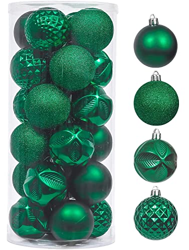 Valery Madelyn Christmas Tree Decorations Set, 24ct Green Shatterproof Christmas Ball Ornaments Bulk, 2.36 Inches Traditional Country Hanging Ornaments for Xmas Valentines Mardi Gras St Patricks Day