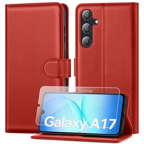 ivencase Coque pour Samsung Galaxy A17 avec Verre Trempé, étui Cuir PU Magnétique [ Pochette de Portefeuille ], Housse de Fonction Stand Video Porte Carte...
