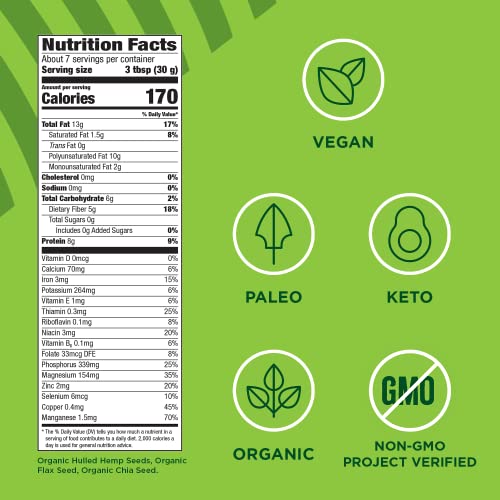 Manitoba Harvest Organic Hemp Plus Flax & Chia Seeds - 7oz - 8g Protein, 5g Fiber and 10g Omega 3 & 6 per 30g Serving - Nutrient-Dense, 3-in-1 Super Seeds Mixture - Vegan, Non-GMO Project Verified
