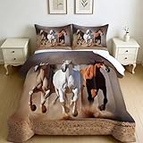 Kinder Bettdecke 155 x 220 cm 4 Jahreszeiten Sandy Horses Ganzjahresdecke Brown Waschbare Schlafdecke mit 2 Kissenbezügen