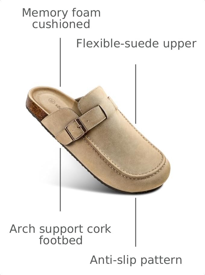 Image of BULLIANT Women Mules Clogs-Memory Foam Cushioned Cork Footbed-Fleece Lined