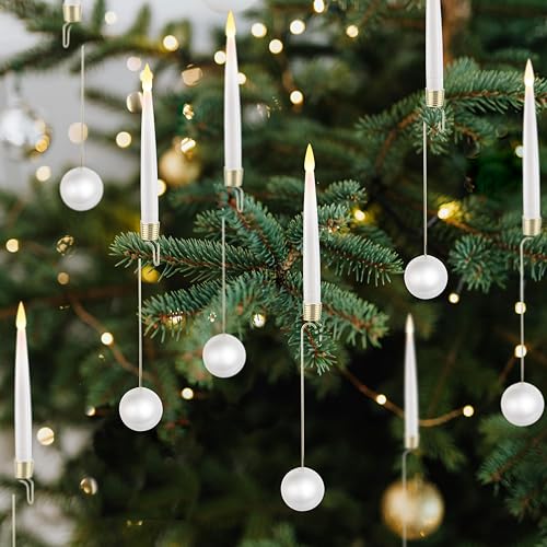 LUSHARBOR クリスマスツリーキャンドル 10個パック フレームレスキャンドル クリスマスツリー用 LEDテーパーキャンドル 電池式 リモコン付き フェイクキャンドル クリスマスウェディングデコレーション用 パールボールフック付き（Amazon）
