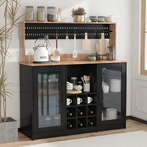 Pakasept Coffee Bar Cabinet, Kitchen Buffet Storage Cabinet With 6 Hooks, Farmhouse Sideboard And Buffet Cabinet With Acrylic Holder And Drawer, Wine Bar Cabinet For Kitchen, Living Room #TOP4