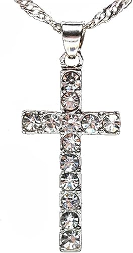 Sterling Silver Cross Pendant Necklace for Women, Rhinestone Cross Necklace Cubi