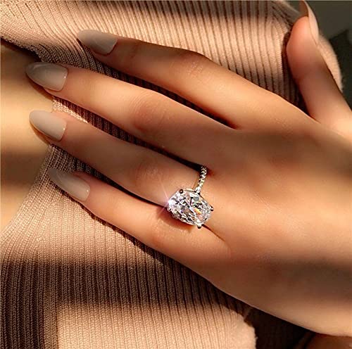 Fashion Classic Oval Cut Cubic Zirconia Engagement Promise Ring 925 Sterling Silver Wedding Band Halo CZ Solitaire 4CT Simulated Diamond Bridal Anniversary Princess Ring Gift for Women Size 62