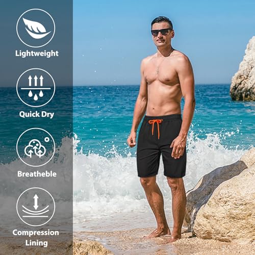 Image of Mens Swim Trunks with Compression Liner 2 in 1 Quick Dry Swimming Shorts Swimwear Bathing Suits with Pockets