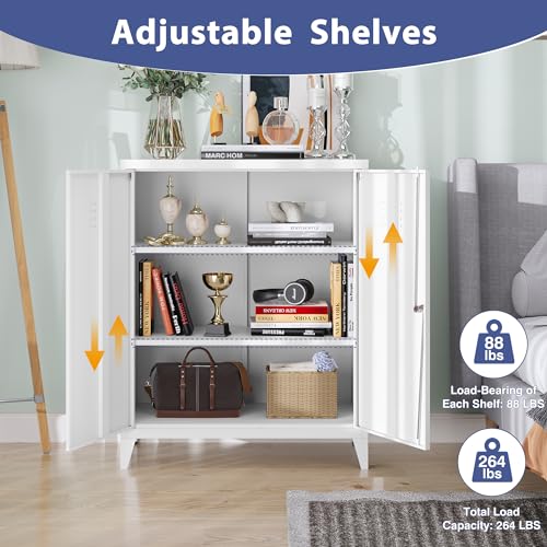 LISSIMO Metal Storage Cabinet,Home Office Cabinet with Doors and Adjustable Shelves,Locking Cabinet with Adjustabl Leg Levelers Assembly Required(White) - Thumbnail 6