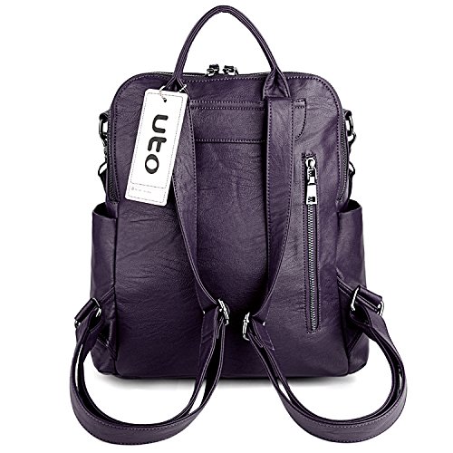 Uto Women Backpack Purse 3 Ways Pu Washed Leather Ladies Rucksack Shoulder Bag C Purple #TOP7