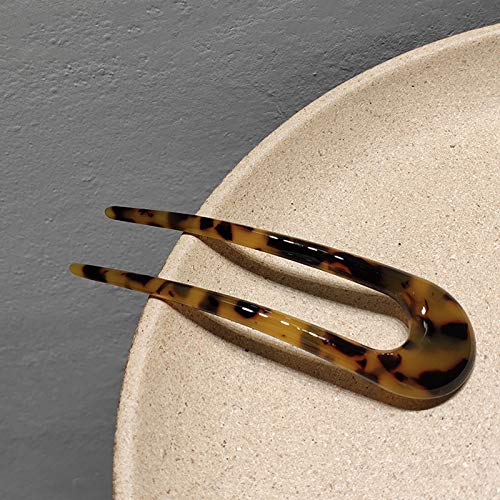 2 Pack Benefree French Style Cellulose Acetate Tortoise Shell U Shaped Hair Pins Fork 2 Prong Updo Chignon Pin For Women Girls Hairstyle Accessories（Tortoiseshell And White Tortoiseshell) #TOP4