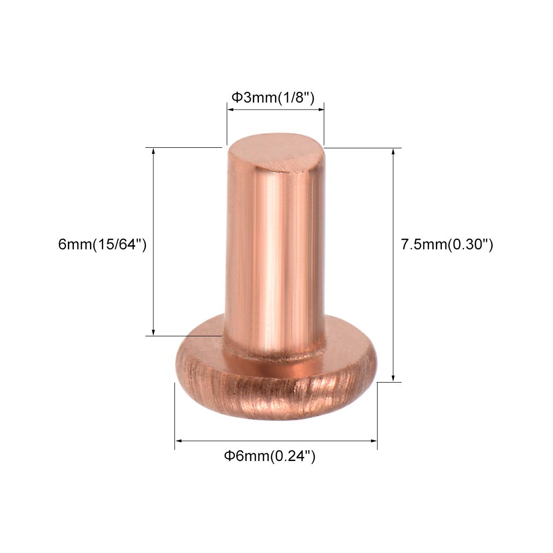 100 pz 3/32 x13/64 Testa piatta rame rivetti solidi elementi