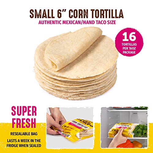 Del Campo Soft Corn Tortillas – 6 Inch Round 1 Lb. Bag. 100% Delicious, Gluten Free and All-Corn Authentic Mexican Food. Many Serving Options: Wraps, Tacos, Quesadillas or Burritos, Kosher. (16ct.)