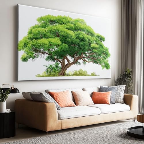 Tableau Arbre Vert Cadre Toile 70x50cm pour Illuminer un Salon Sombre