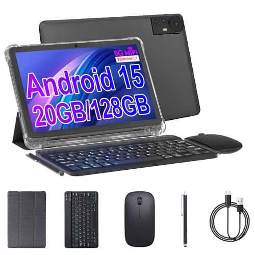 ICONLINK 10 Inch Tablet Android 15 Tablets with Case 4+16GB RAM+128GB ROM, 6000mah Battery 10 in Android Tableta, 2MP+8MP Dual Camera 10.1'' IPS HD Touch Screen Tab (Black+Keyboard)
