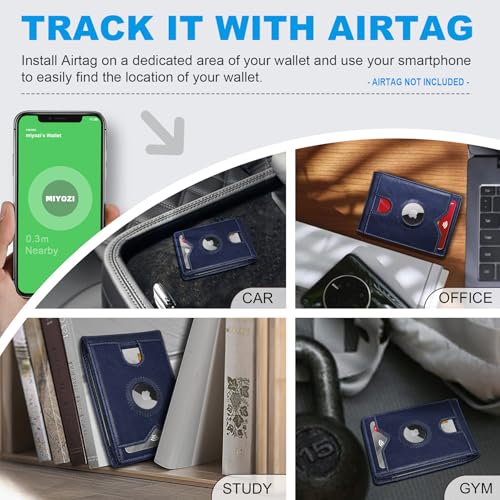 Image of miyozi AirTag Wallet for Men, Slim Leather Bifold with Holder Slot, 2 ID Windows & 13 Card Slots, RFID Blocking Front Pocket Wallet with Gift Box