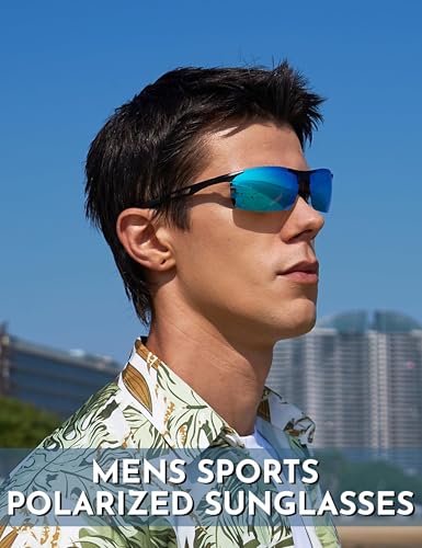 Image of BIRCEN Polarized Anti-Glare Sunglasses for Men: Lightweight Metal Wrap around Sun Glasses UV Protection for Driving Fishing