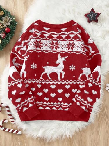 Image of Girls Christmas Pullover Sweaters Reindeer Elk Snow Long Sleeve Crew Neck Chunky Tops