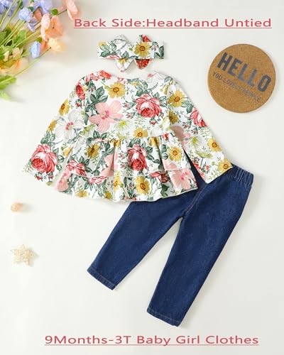 Image of Renotemy Baby Girl Clothes Toddler Girl Clothes Outfits Infant Clothing Jeans Pants Set Cute Clothes Set for Girls