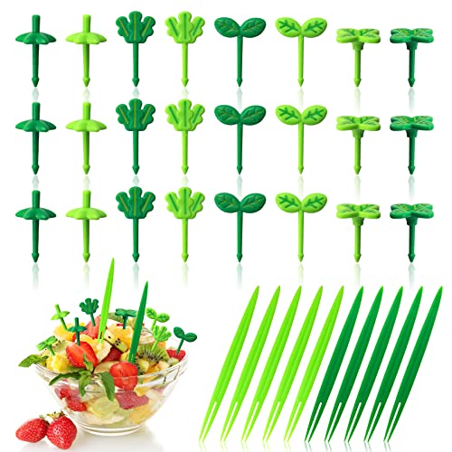 SDwfxd 34 Stück Food Picks, Wiederverwendbar Obstgabeln Kinder für Obst, Dessert, Brot, Partyzubehör Dekoration, Bento Box Zubehör (Pflanze Muster) Cover