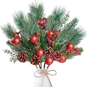 Sggvecsy 6 Pack Artificial Christmas Glittery Picks Faux Berries Pine Stems Red Berry Pine Branches with Pine Cones Shining Balls for Xmas Tree Wreath DIY Craft Floral Arrangement Holiday Decor (Red) Sggvecsy 6 Pack Artificial Christmas Glittery Picks Faux Berries Pine Stems Red Berry Pine Branches with Pine Cones Shining Balls for Xmas Tree Wreath DIY Craft Floral Arrangement Holiday Decor Red