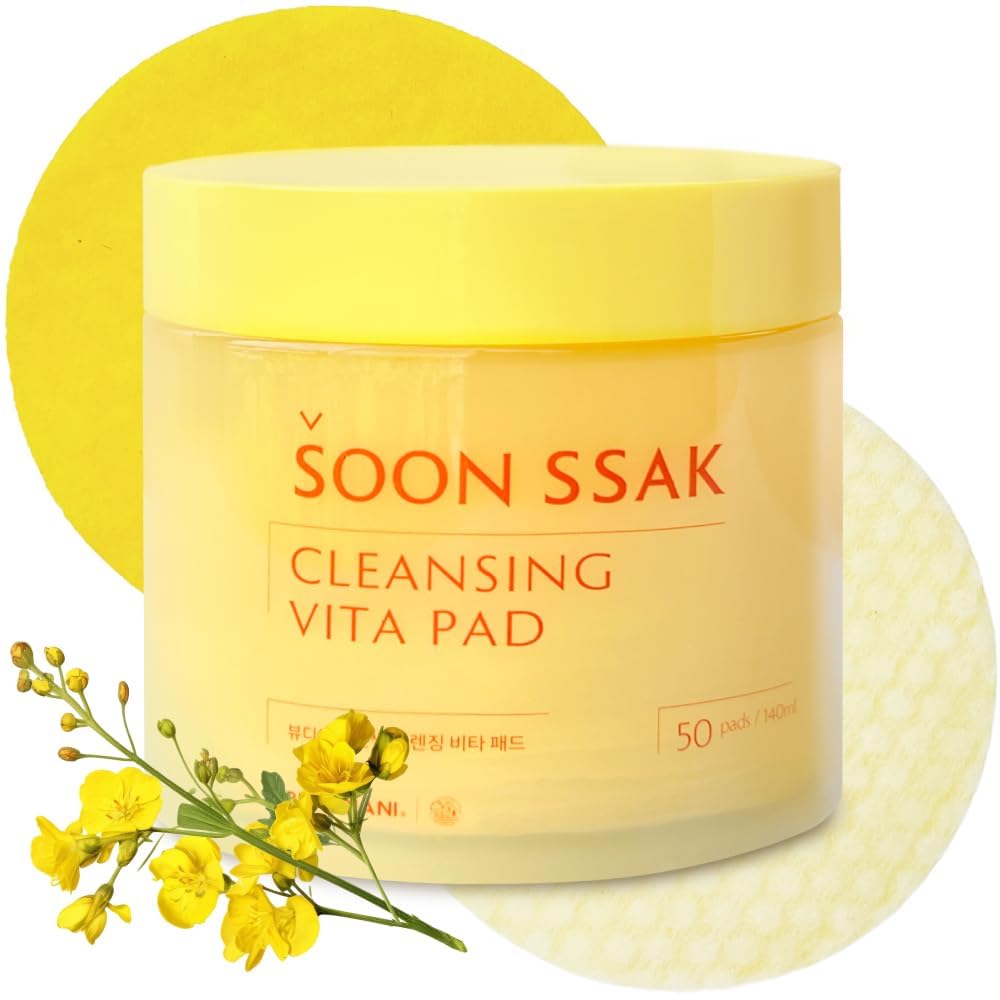 Soonssak Vitamin C Cleansing Face Pads – 50 Count, Gentle Makeup Remover, Hydrating & Exfoliating Facial Wipes